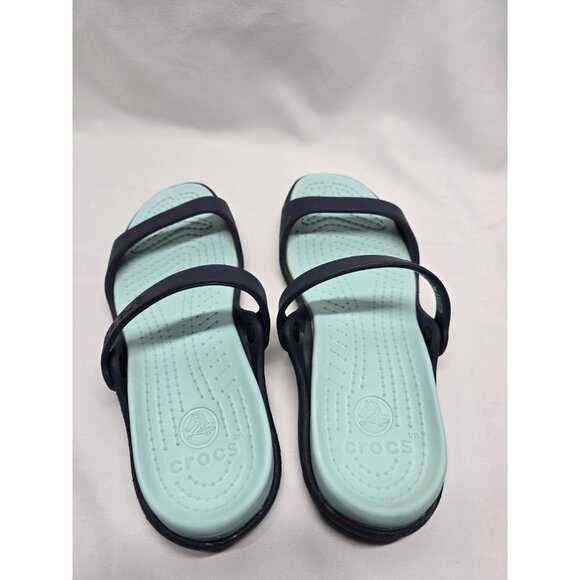 Crocs Cleo Strappy Sandals Women's Size 7 Turquoise/Navy Blue Dual Strap - Picture 3 of 14